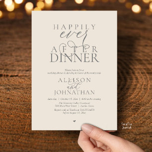 Grey Cream Happily Ever After Dinner Wedding Invitation