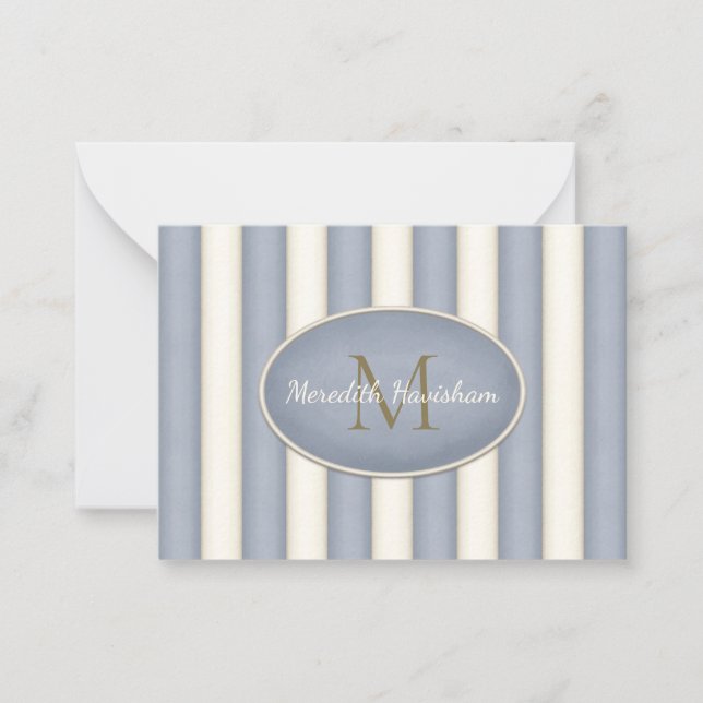 Grey & Cream Stripes Bronze Monogram Custom Card (Front)