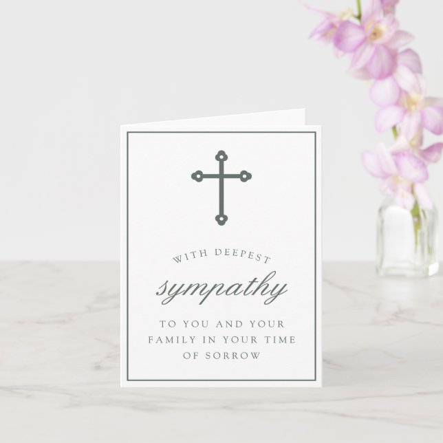 Grey Cross Elegant Condolences Sympathy Card (Orchid)
