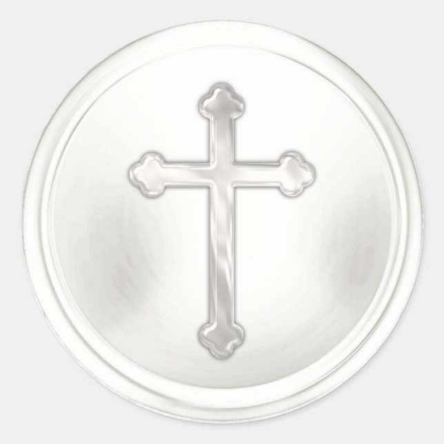 Grey Cross on White Envelope Seal Sticker (Front)