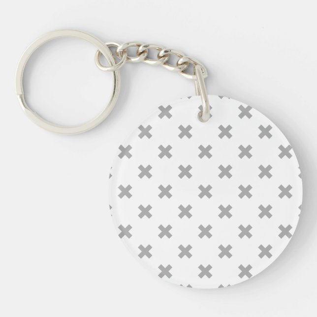 Grey cross stitches on white keychain (Front)