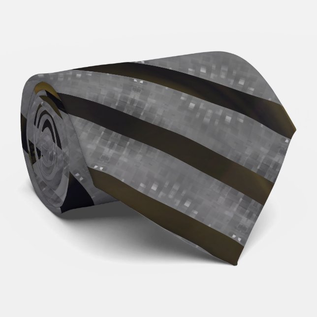 Grey cross stripe small square, golden background tie (Rolled)