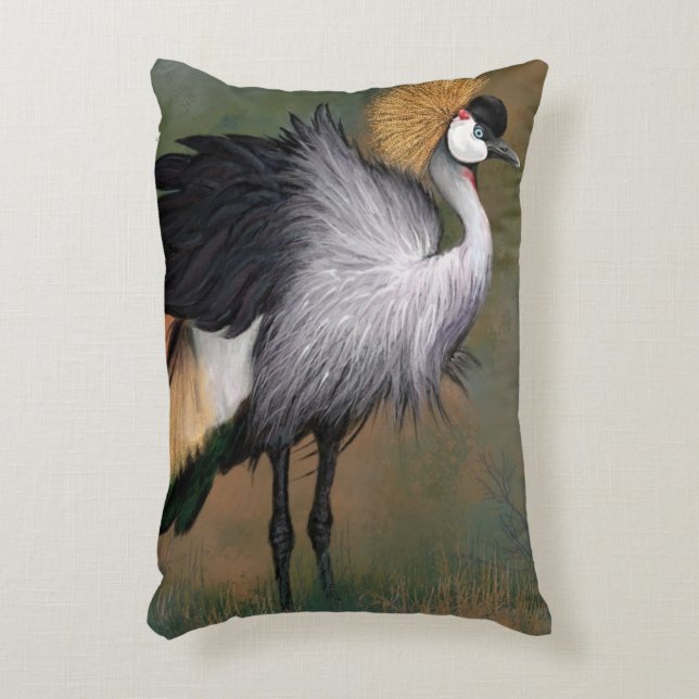 Grey Crowned Crane Bird Accent Pillow (Front(Vertical))