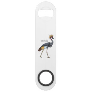Grey crowned crane bird cartoon illustration bar key