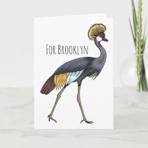 Grey crowned crane bird cartoon illustration card