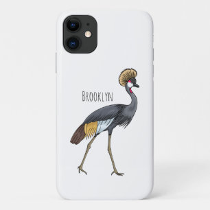 Grey crowned crane bird cartoon illustration iPhone 11 case