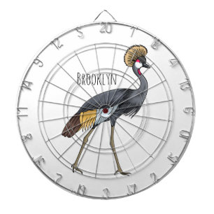 Grey crowned crane bird cartoon illustration  dartboard