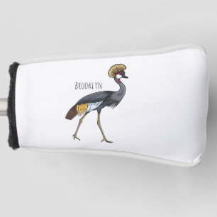 Grey crowned crane bird cartoon illustration  golf head cover