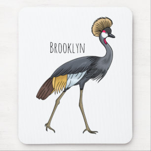 Grey crowned crane bird cartoon illustration mouse pad