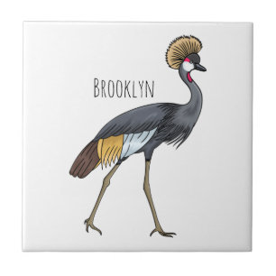 Grey crowned crane bird cartoon illustration  tile