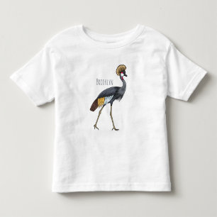 Grey crowned crane bird cartoon illustration toddler t-shirt