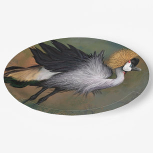 Grey Crowned Crane Bird Paper Plates
