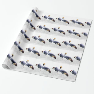 grey crowned crane bird wings feathers wrapping paper