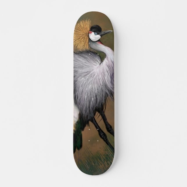 Grey Crowned Crane Skateboard (Front)