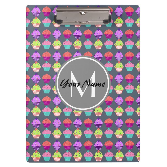 Grey Cupcakes, Personalized Name Monogram Clipboard (Front)