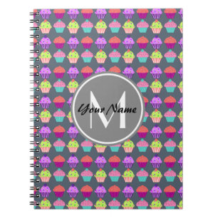Grey Cupcakes, Personalized Name Monogram Notebook