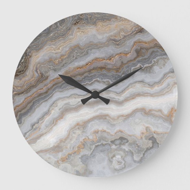 Grey Curly Marble: Golden Veins Large Clock (Front)