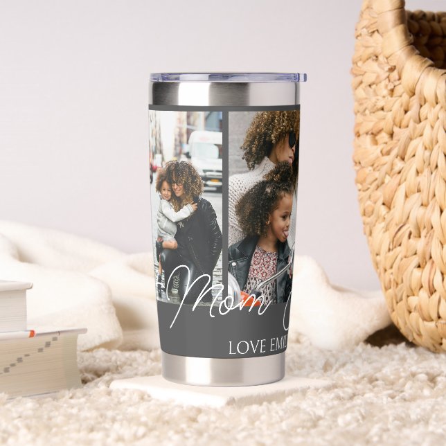 Grey Custom 4 Photos Collage Best Mom Ever Insulated Tumbler (Living Room)