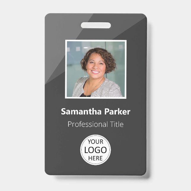 Grey Custom Employee - Photo ID, Logo, Bar Code Badge (Front)