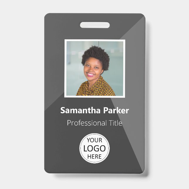 Grey Custom Employee - Photo ID, Logo, Bar Code Badge (Front)