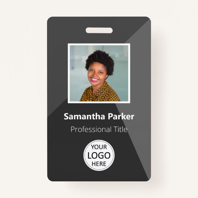 Grey Custom Employee - Photo ID, Logo, Bar Code Badge (Front)