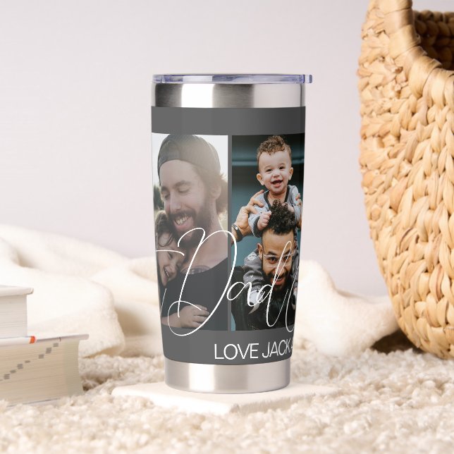 Grey Custom Four Photo Collage Best Dad Ever Insulated Tumbler (Living Room)