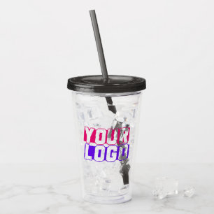 Grey Custom Logo Acrylic Tumbler with Straw
