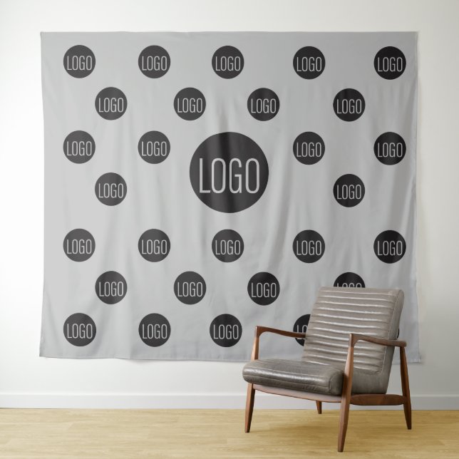 Grey Custom Logo backdrop Company step and repeat Tapestry (In Situ (Horizontal))