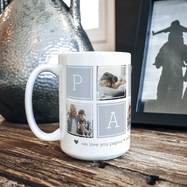 Grey | Custom Papou 5 Photo Colorblock Collage Coffee Mug (Creator Uploaded)