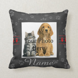 Grey Custom Paw Prints Cat or Dog Memorial Throw Pillow