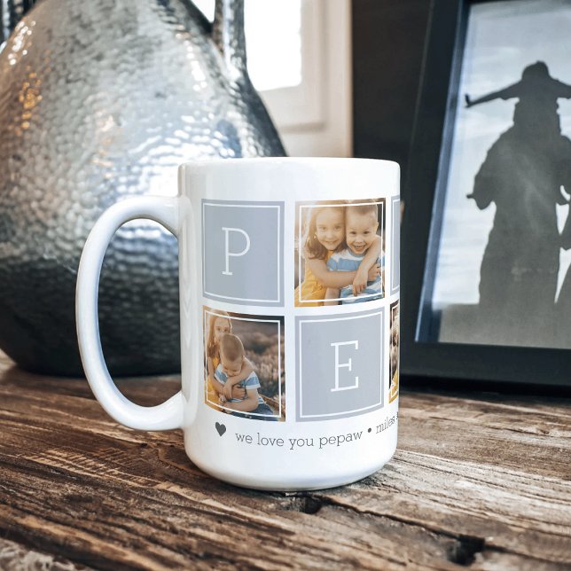 Grey | Custom Pepaw 5 Photo Colorblock Collage Coffee Mug (Creator Uploaded)