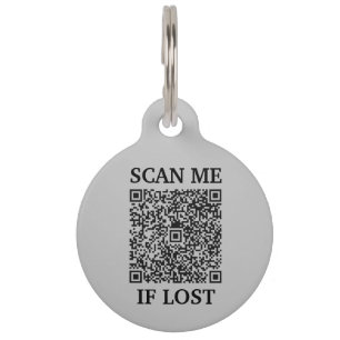 Grey Custom QR Code Scan Me Pet Pet Tag