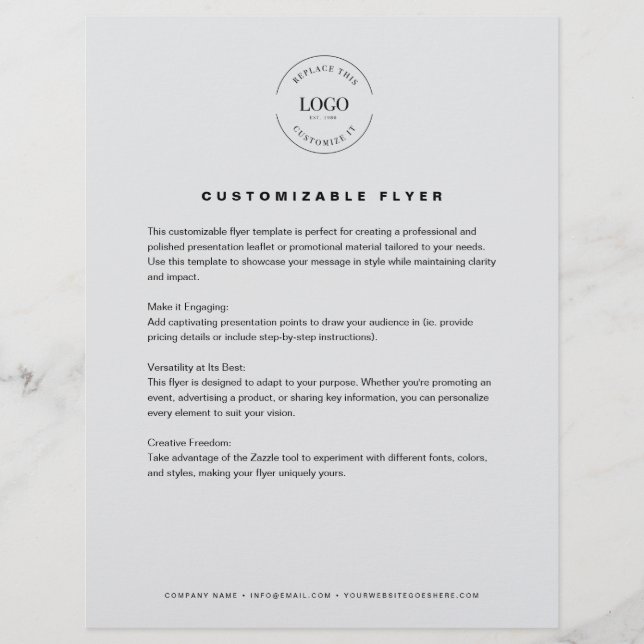 Grey Customizable logo text contact info business Flyer (Front)