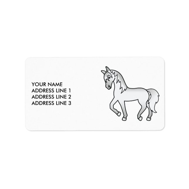 Grey Cute Cartoon Trotting Horse & Custom Text Label (Front)