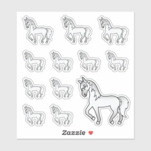 Grey Cute Cartoon Trotting Horses