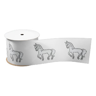 Grey Cute Cartoon Trotting Horses Satin Ribbon