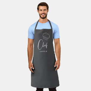 Grey cute hat and script personalized chef apron