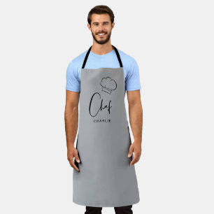 Grey cute hat and script personalized chef apron