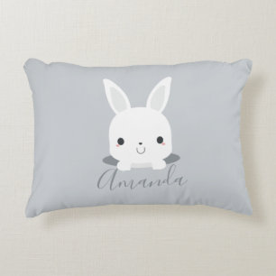 Grey Cute Little Bunny Rabbit with Custom Name Accent Pillow