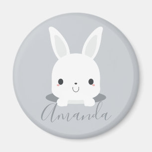 Grey Cute Little Bunny Rabbit with Custom Name Magnet