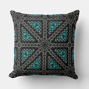 Grey cyan gradient relief in kaleidoscope triangle throw pillow
