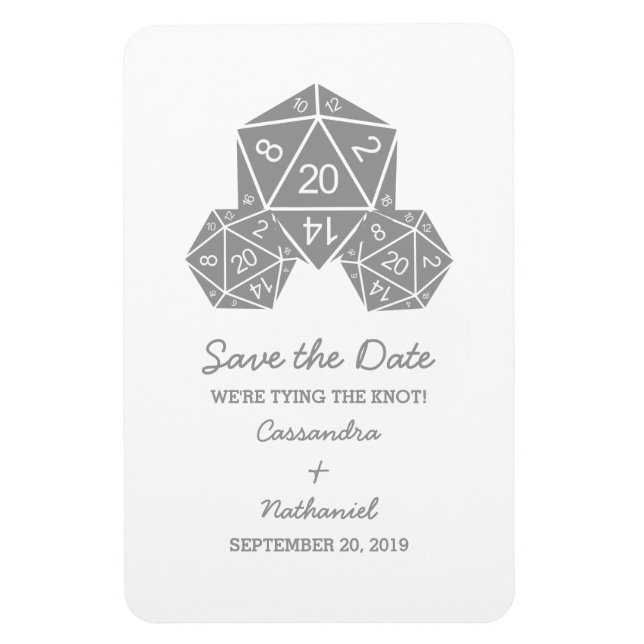 Grey D20 Dice Save the Date Magnet (Vertical)