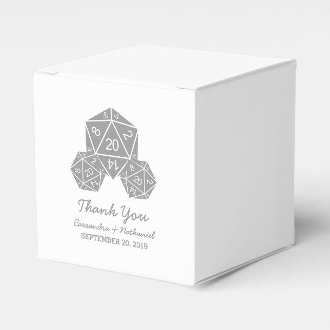 Grey D20 Dice Wedding Favour Boxes (Front Side)