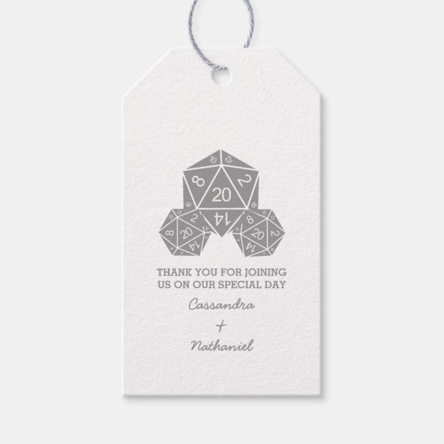 Grey D20 Dice Wedding Gift Tags (Front)
