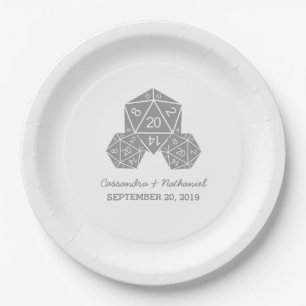 Grey D20 Dice Wedding Paper Plates