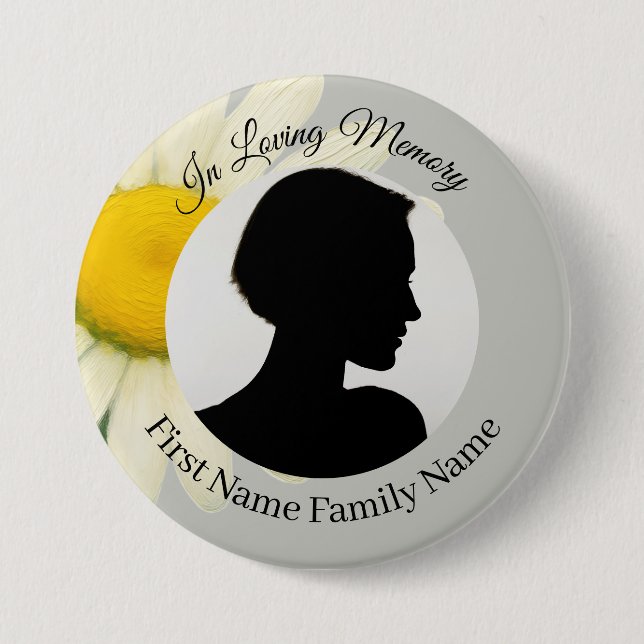 Grey daisy memorial photo button (Front)