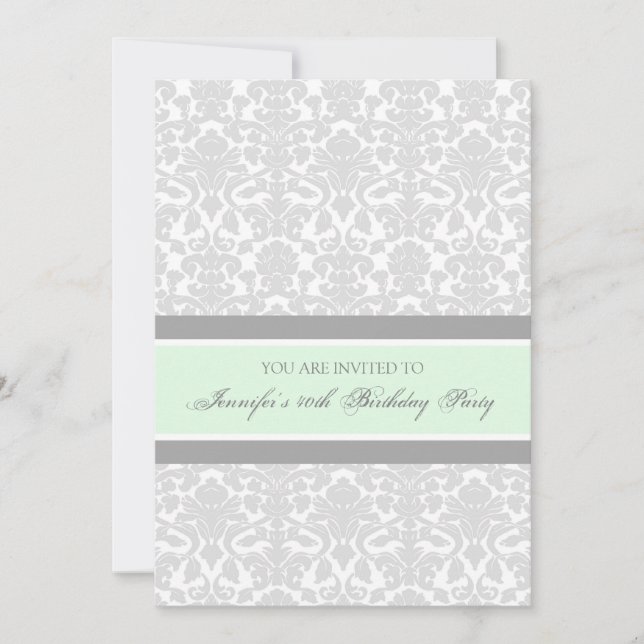 Grey Damask 40th Birthday Party Invitations (Front)