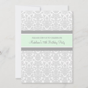 Grey Damask 75th Birthday Party Invitations