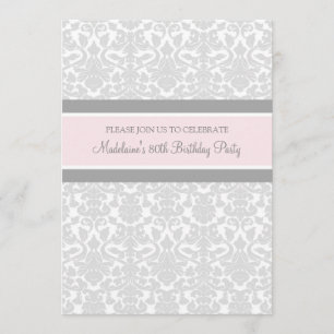 Grey Damask 80th Birthday Party Invitations