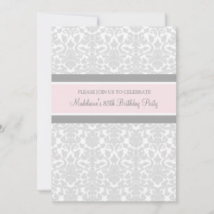 Grey Damask 85th Birthday Party Invitations